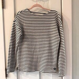 Sperry Black and White Striped Crew Neck Sweater